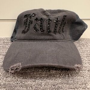 Vintage Faith Connexion Trucker Hat dark grey/black Swarovski crystals